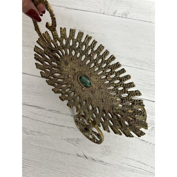 JERUSALEM Israel 1950s Ornate Brass Metal Moving Wheels Cart Basket - Picture 8 of 11